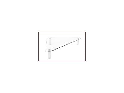Raises monitor to eye level for comfortable viewing. Corner design makes it perfect for cubicles. 40 lb capacity. 5mm tempered glass platform. Non-ski