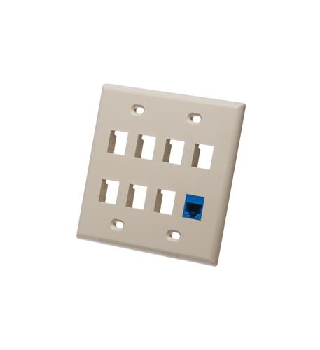 FACEPLATE, FLAT, 2-GANG, 8-PORT, IVORY