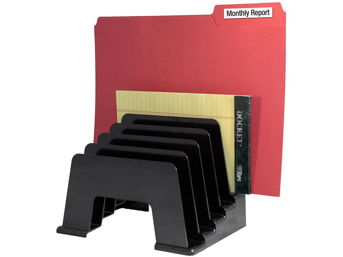 Graduated step incline sorter,five compartments black plastic