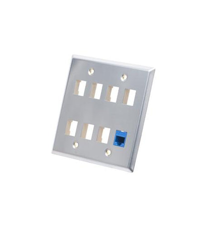 FACEPLATE, STAINLESS STEEL,2-GANG,8-PORT