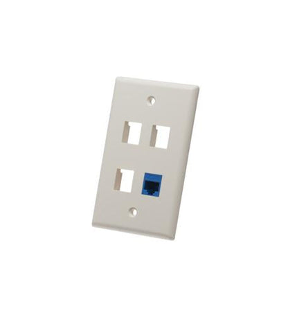 FACEPLATE, FLAT, 1-GANG, 4-PORT, IVORY