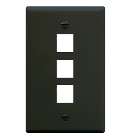 FACEPLATE, FLAT, 1-GANG, 3-PORT, BLACK