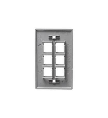 FACEPLATE, FLAT, 1-GANG, 6-PORT, GRAY