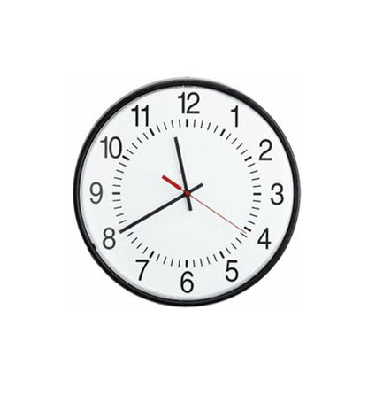 16in Rnd Wired Analog Clock, Black, Sur