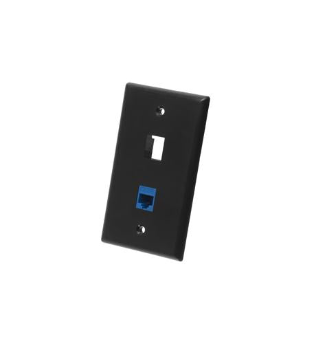 FACEPLATE, FLAT, 1-GANG, 2-PORT, BLACK