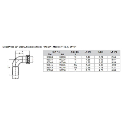 Viega MegaPress 3/4" 90 Stainless Steel 304 Elbow Street - Press Connection - Smart Connect Technology [95035]