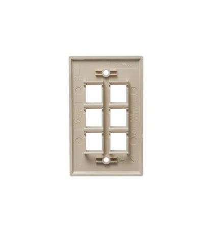 FACEPLATE, FLAT, 1-GANG, 6-PORT, IVORY