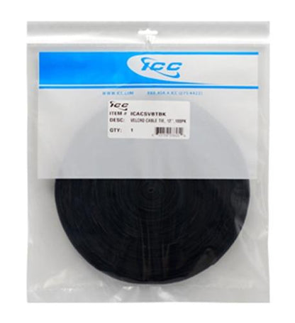 VELCRO CABLE TIE, 12", BLACK, 100PK