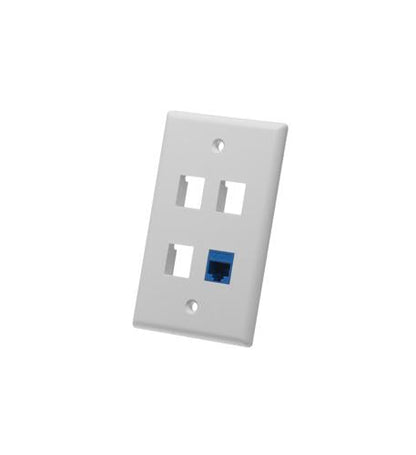 FACEPLATE, FLAT, 1-GANG, 4-PORT, WHITE