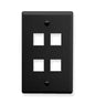 FACEPLATE, FLAT, 1-GANG, 4-PORT, BLACK
