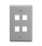 FACEPLATE, FLAT, 1-GANG, 4-PORT, GRAY