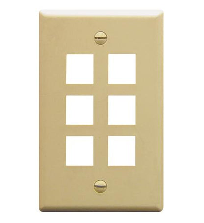 FACEPLATE, FLAT, 1-GANG, 6-PORT, IVORY