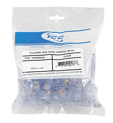 PLUG, 8P8C, OVAL ENTRY, STRANDED, 100PK