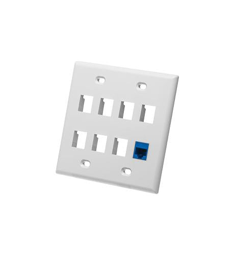 FACEPLATE, FLAT, 2-GANG, 8-PORT, WHITE